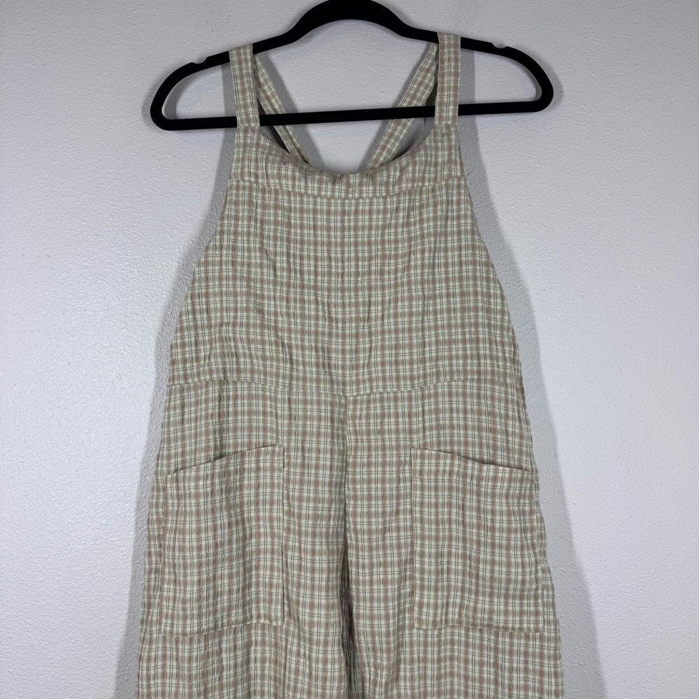 Olive & Leaf Wide Leg Jumpsuit Green Brown Plaid Boho Women’s Size Medium - Picture 2 of 6